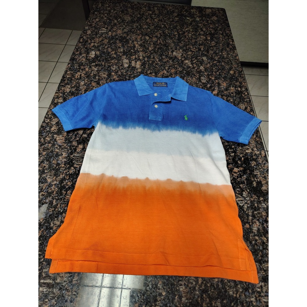 Polo Ralph Lauren Kids Blue White Orange Dip Dye Colorblock Polo Shirt